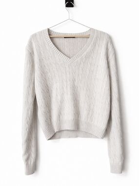 Brandy Melville Cream Cable Knit V-Neck Sweater